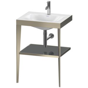 Duravit XViu Möbelwaschtisch-Kombination XV4714OB189 60 x48 cm, 1 Hahnloch, flannel grey hochglanz, mit Metallkonsole, champagner matt