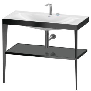 Duravit XViu washbasin combination XV4716EB289 100 x 48 cm, 2 tap holes, flannel gray high gloss, with metal console, black matt