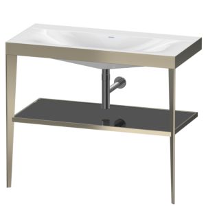 Duravit XViu Möbelwaschtisch-Kombination XV4716NB140 100 x 48 cm, ohne Hahnloch, schwarz hochglanz, mit Metallkonsole, champagner matt