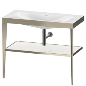 Duravit XViu Möbelwaschtisch-Kombination XV4716NB185 100 x 48 cm, ohne Hahnloch, weiß hochglanz, mit Metallkonsole, champagner matt