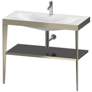 Duravit XViu washbasin combination XV4716OB140 100 x 48 cm, 2000 tap hole, black high-gloss, with metal console, matt champagne