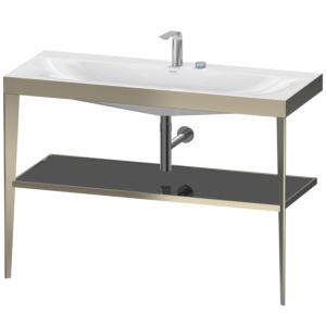 Duravit XViu Möbelwaschtisch-Kombination XV4717EB140 120 x 48 cm, 2 Hahnlöcher, schwarz hochglanz, mit Metallkonsole, champagner matt