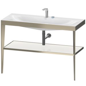 Duravit XViu Möbelwaschtisch-Kombination XV4717EB185 120 x 48 cm, 2 Hahnlöcher, weiß hochglanz, mit Metallkonsole, champagner matt