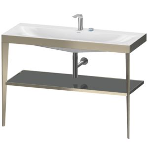 Duravit XViu Möbelwaschtisch-Kombination XV4717EB189 120 x 48 cm, 2 Hahnlöcher, flannel grey hochglanz, mit Metallkonsole, champagner matt