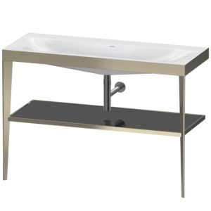 Duravit XViu Möbelwaschtisch-Kombination XV4717NB140 120 x 48 cm, ohne Hahnloch, schwarz hochglanz, mit Metallkonsole, champagner matt