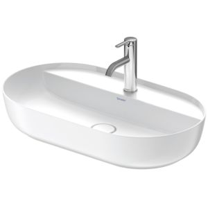 Duravit Luv Aufsatz-Waschtisch 0380702600 70x40cm, geschliffen, 1 Hahnloch, ohne Überlauf, mit Hahnlochbank, weiß/weiß