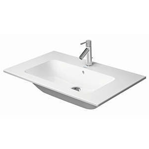 Duravit Me by Starck Möbel-Waschtisch 23368332601 83 x 49 cm, weiß seidenmatt, WonderGliss, ohne Hahnloch, mit Überlauf, Hahnlochbank
