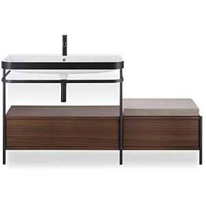 Duravit Happy D.2 Plus combinaison lavabo pour meuble HP4763E6969 160x49cm, avec console en métal, 2 trous pour robinetterie, noyer brossé