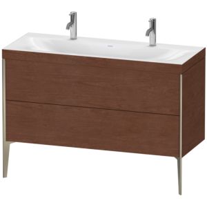Duravit XViu vanity unit XV4713OB113C 120x48cm, 2 pull-outs, without tap hole, matt champagne, Rahmen C, American walnut