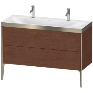Duravit XViu vanity unit XV4713OB113P 120x48cm, 2 pull-outs, without tap hole, matt champagne, Rahmen P, American walnut