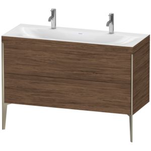 Duravit XViu vanity unit XV4713OB121C 120x48cm, 2 pull-outs, without tap hole, matt champagne, Rahmen C, dark walnut