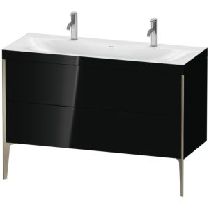 XViu Duravit vasque XV4713OB140C 120x48cm, 2 coulissants, sans trou pour robinet, champagne mat, Cadres C, noir brillant