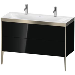 Duravit XViu Waschtisch-Unterschrank XV4713OB140P 120x48cm, 2 Auszüge, ohne Hahnloch, champagner matt, Rahmen P, schwarz hochglanz