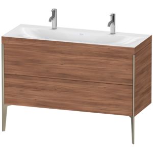 XViu Duravit vasque XV4713OB179C 120x48cm, 2 coulissants, sans trou pour robinet, champagne mat, Cadres C, noyer naturel