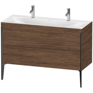 XViu Duravit vasque XV4713OB221C 120x48cm, 2 coulissants, sans trou pour robinet, noir mat, Cadres C, noyer foncé