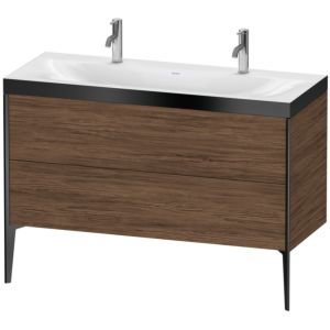 Duravit XViu vanity unit XV4713OB221P 120x48cm, 2 pull-outs, without tap hole, matt black, Rahmen P, dark walnut
