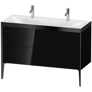 XViu Duravit vasque XV4713OB240P 120x48cm, 2 coulissants, sans trou pour robinet, noir mat, Cadres P, noir brillant