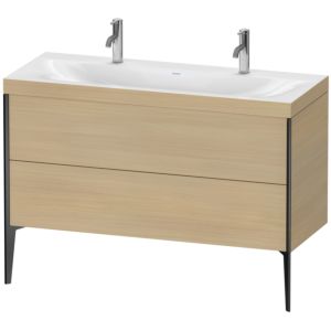 XViu Duravit vasque XV4713OB271C 120x48cm, 2 coulissants, sans trou pour robinet, noir mat, Cadres C, chêne méditerranéen