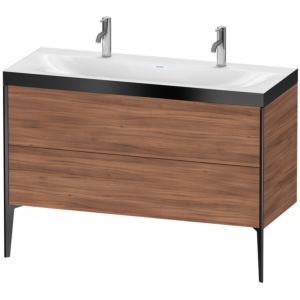 XViu Duravit vasque XV4713OB279P 120x48cm, 2 coulissants, sans trou pour robinet, noir mat, Cadres P, noyer naturel