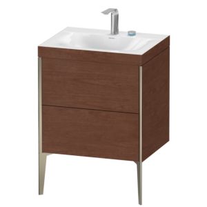 XViu Duravit vasque XV4709EB113C 60x48cm, 2 coulissants, 2 trous pour robinetterie, champagne mat, Cadres C, noyer américain