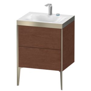 Duravit XViu vanity unit XV4709EB113P 60x48cm, 2 pull-outs, 2 tap holes, matt champagne, Rahmen P, American walnut