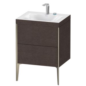 XViu Duravit vasque XV4709EB172C 60x48cm, 2 coulissants, 2 trous pour robinetterie, champagne mat, Cadres C, chêne foncé brossé