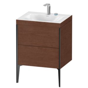 XViu Duravit vasque XV4709EB213C 60x48cm, 2 coulissants, 2 trous pour robinetterie, noir mat, Cadres C, noyer américain