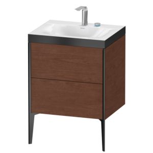 Duravit XViu vanity unit XV4709EB213P 60x48cm, 2 pull-outs, 2 tap holes, matt black, Rahmen P, American walnut