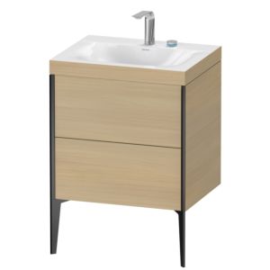 Duravit XViu Waschtisch-Unterschrank XV4709EB271C 60x48cm, 2 Auszüge, 2 Hahnlöcher, schwarz matt, Rahmen C, mediterrane eiche