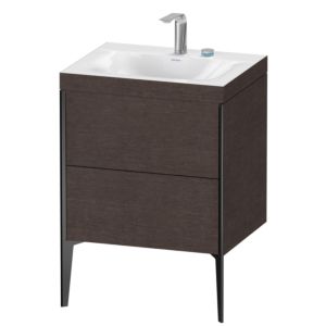 Duravit XViu vanity unit XV4709EB272C 60x48cm, 2 pull-outs, 2 tap holes, matt black, Rahmen C, brushed dark oak