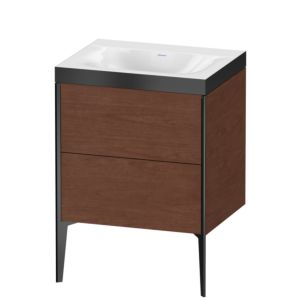 Duravit XViu vanity unit XV4709NB213P 60x48cm, 2 pull-outs, without tap hole, matt black, Rahmen P, American walnut