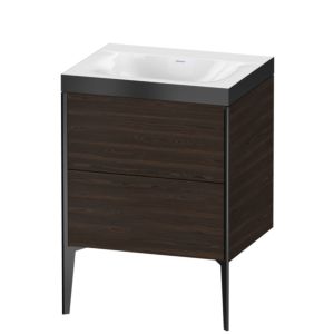 Duravit XViu Waschtisch-Unterschrank XV4709NB269P 60x48cm, 2 Auszüge, ohne Hahnloch, schwarz matt, Rahmen P, nussbaum gebürstet