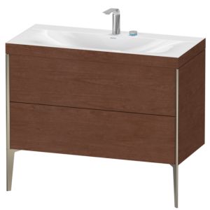 XViu Duravit vasque XV4711EB113C 100x48cm, 2 coulissants, 2 trous pour robinetterie, champagne mat, Cadres C, noyer américain