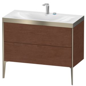XViu Duravit vasque XV4711EB113P 100x48cm, 2 coulissants, 2 trous pour robinetterie, champagne mat, Cadres P, noyer américain