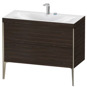 XViu Duravit vasque XV4711EB169C 100x48cm, 2 coulissants, 2 trous pour robinetterie, champagne mat, Cadres C, noyer brossé