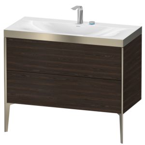 XViu Duravit vasque XV4711EB169P 100x48cm, 2 coulissants, 2 trous pour robinetterie, champagne mat, Cadres P, noyer brossé