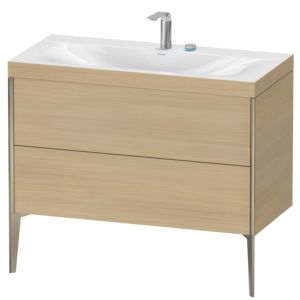 Duravit XViu vanity unit XV4711EB171C 100x48cm, 2 pull-outs, 2 tap holes, matt champagne, Rahmen C, Mediterranean oak