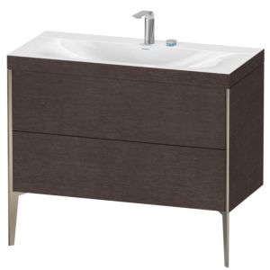Duravit XViu vanity unit XV4711EB172C 100x48cm, 2 pull-outs, 2 tap holes, matt champagne, Rahmen C, brushed dark oak