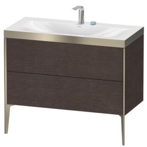 XViu Duravit vasque XV4711EB172P 100x48cm, 2 coulissants, 2 trous pour robinetterie, champagne mat, Cadres P, chêne foncé brossé