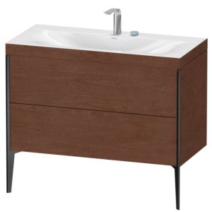 XViu Duravit vasque XV4711EB213C 100x48cm, 2 coulissants, 2 trous pour robinetterie, noir mat, Cadres C, noyer américain
