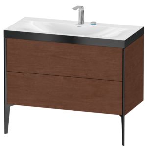XViu Duravit vasque XV4711EB213P 100x48cm, 2 coulissants, 2 trous pour robinetterie, noir mat, Cadres P, noyer américain