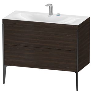 Duravit XViu vanity unit XV4711EB269C 100x48cm, 2 pull-outs, 2 tap holes, matt black, Rahmen C, brushed walnut