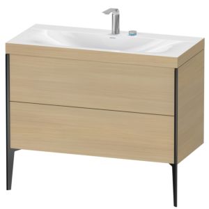 Duravit XViu Waschtisch-Unterschrank XV4711EB271C 100x48cm, 2 Auszüge, 2 Hahnlöcher, schwarz matt, Rahmen C, mediterrane eiche
