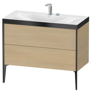Duravit XViu vanity unit XV4711EB271P 100x48cm, 2 pull-outs, 2 tap holes, matt black, Rahmen P, Mediterranean oak