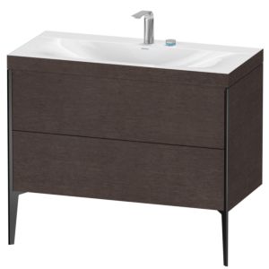 Duravit XViu Waschtisch-Unterschrank XV4711EB272C 100x48cm, 2 Auszüge, 2 Hahnlöcher, schwarz matt, Rahmen C, eiche dunkel gebürstet