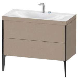 Duravit XViu vanity unit XV4711EB275C 100x48cm, 2 pull-outs, 2 tap holes, matt black, Rahmen C, linen