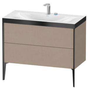 Duravit XViu Waschtisch-Unterschrank XV4711EB275P 100x48cm, 2 Auszüge, 2 Hahnlöcher, schwarz matt, Rahmen P, leinen