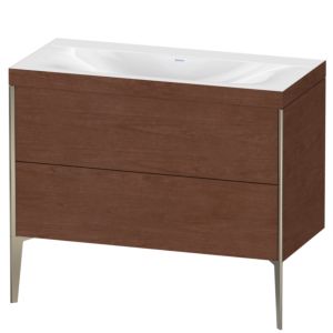 Duravit XViu vanity unit XV4711NB113C 100x48cm, 2 pull-outs, without tap hole, matt champagne, Rahmen C, American walnut
