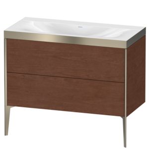 Duravit XViu vanity unit XV4711NB113P 100x48cm, 2 pull-outs, without tap hole, matt champagne, Rahmen P, American walnut
