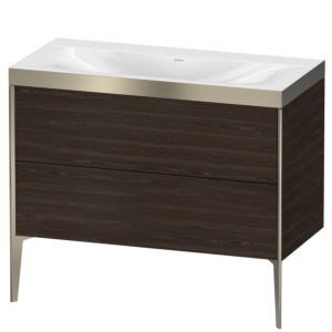 XViu Duravit vasque XV4711NB169P 100x48cm, 2 coulissants, sans trou pour robinet, champagne mat, Cadres P, noyer brossé